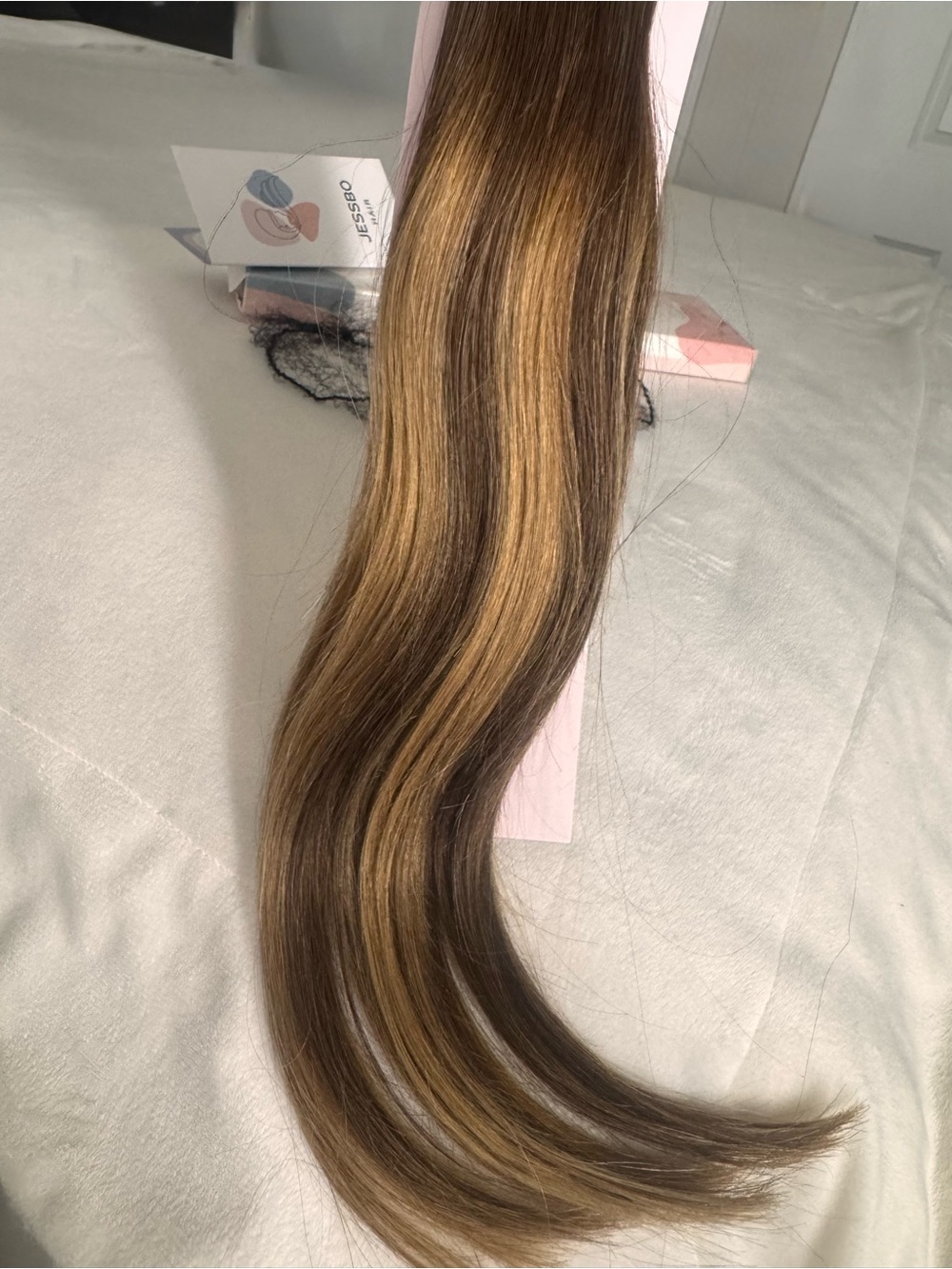 Jessbo Tape-In Human Hair Extensions - Dark Brown with Caramel Highlights - Picture 3 of 11
